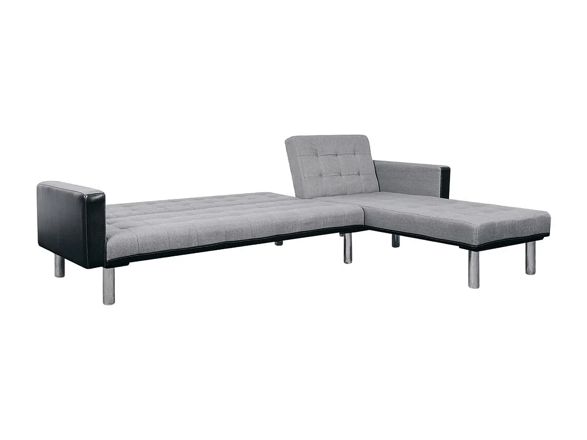 Sofá-cama em forma de L tecido preto e cinzento