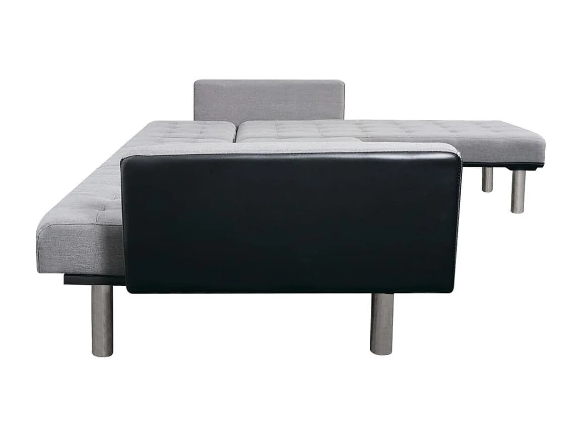 Sofá-cama em forma de L tecido preto e cinzento