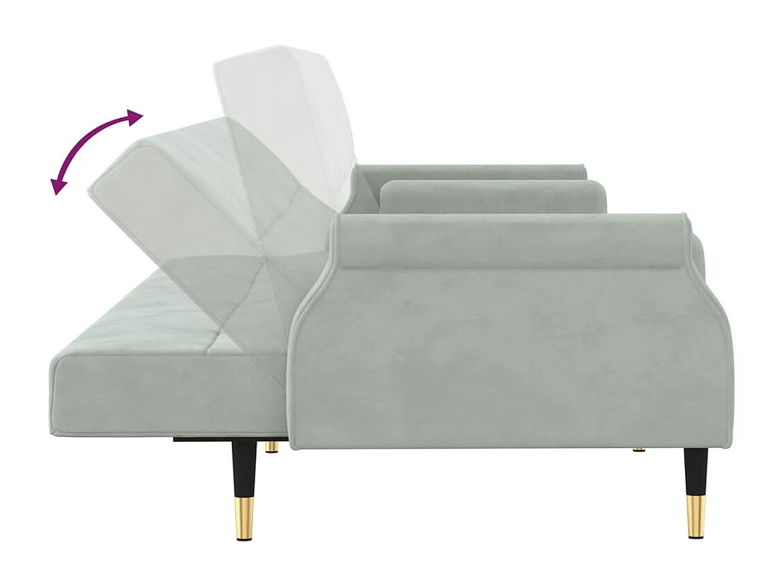 Slaapbank met kussens fluweel lichtgrijs