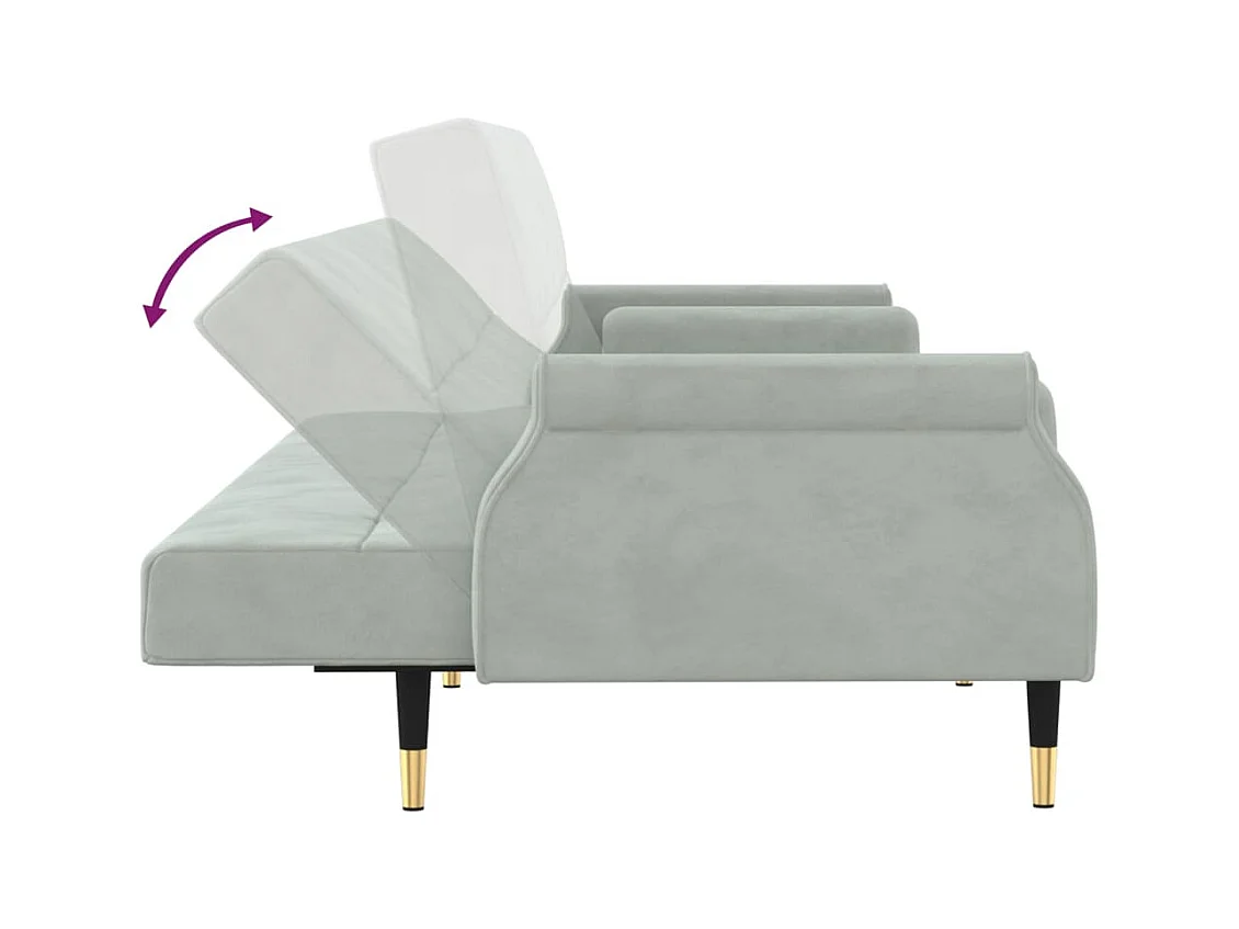 Canapé-lit avec coussins gris clair velours