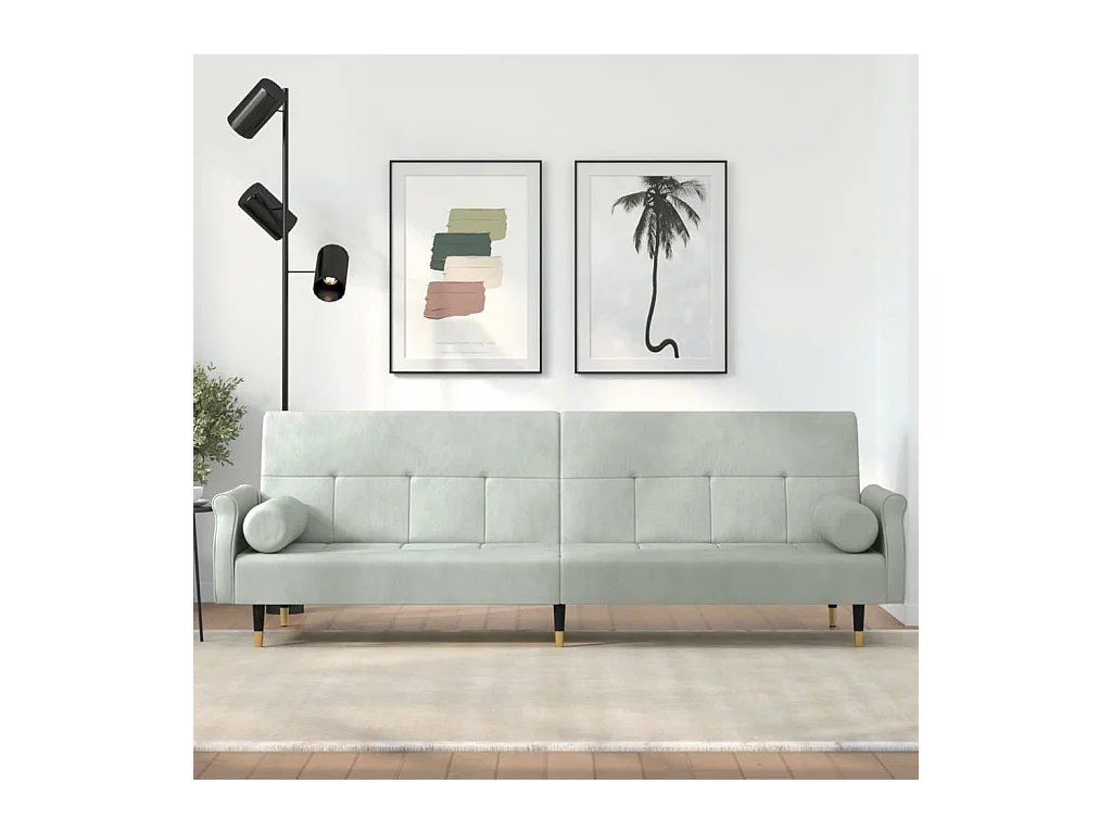 Canapé-lit avec coussins gris clair velours