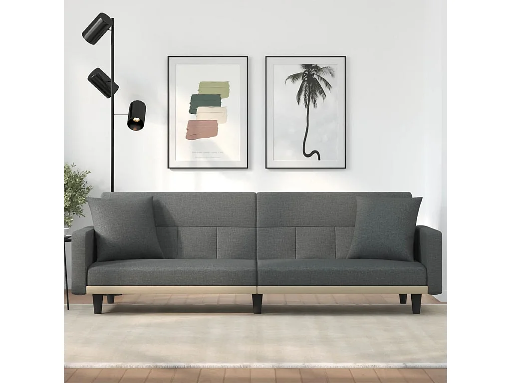 Canapé-lit avec coussins gris foncé tissu