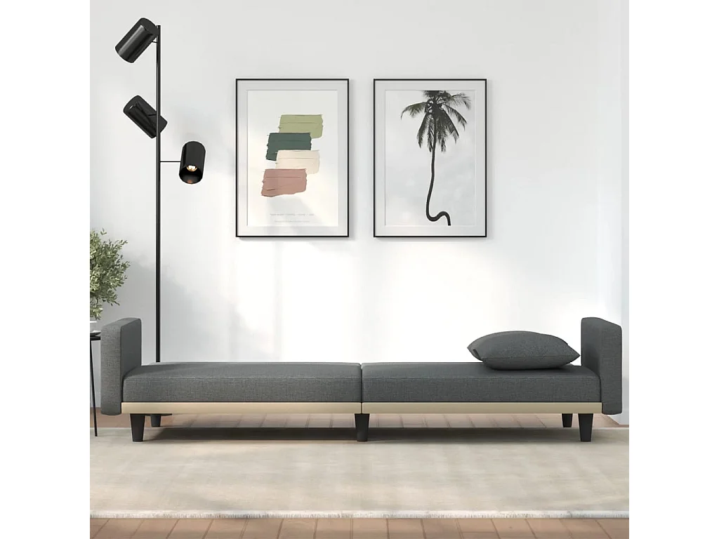 Canapé-lit avec coussins gris foncé tissu