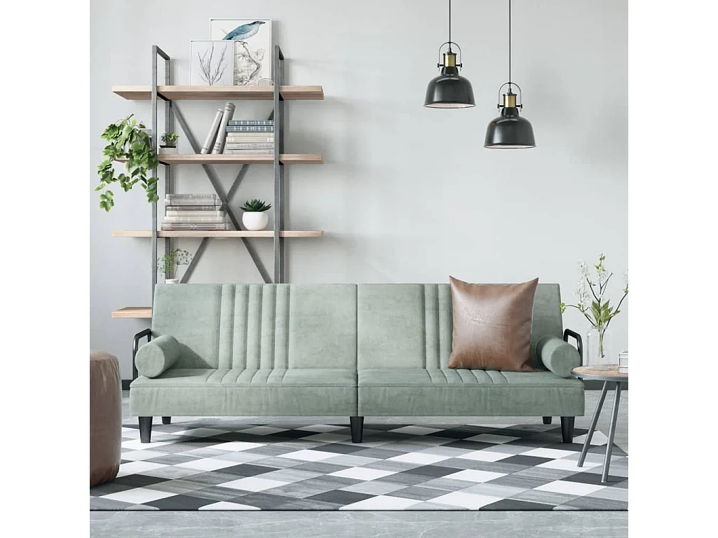 Sofá cama con reposabrazos terciopelo gris claro