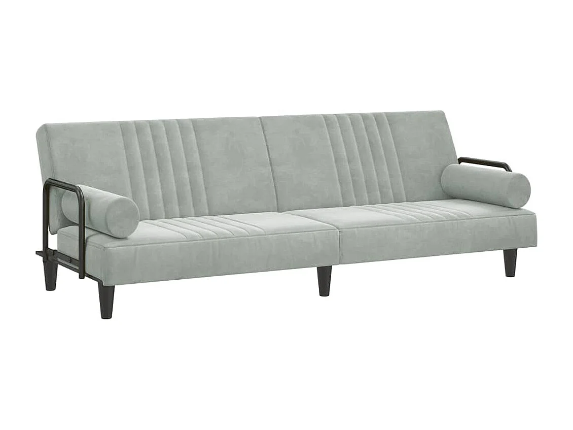 Sofá cama con reposabrazos terciopelo gris claro