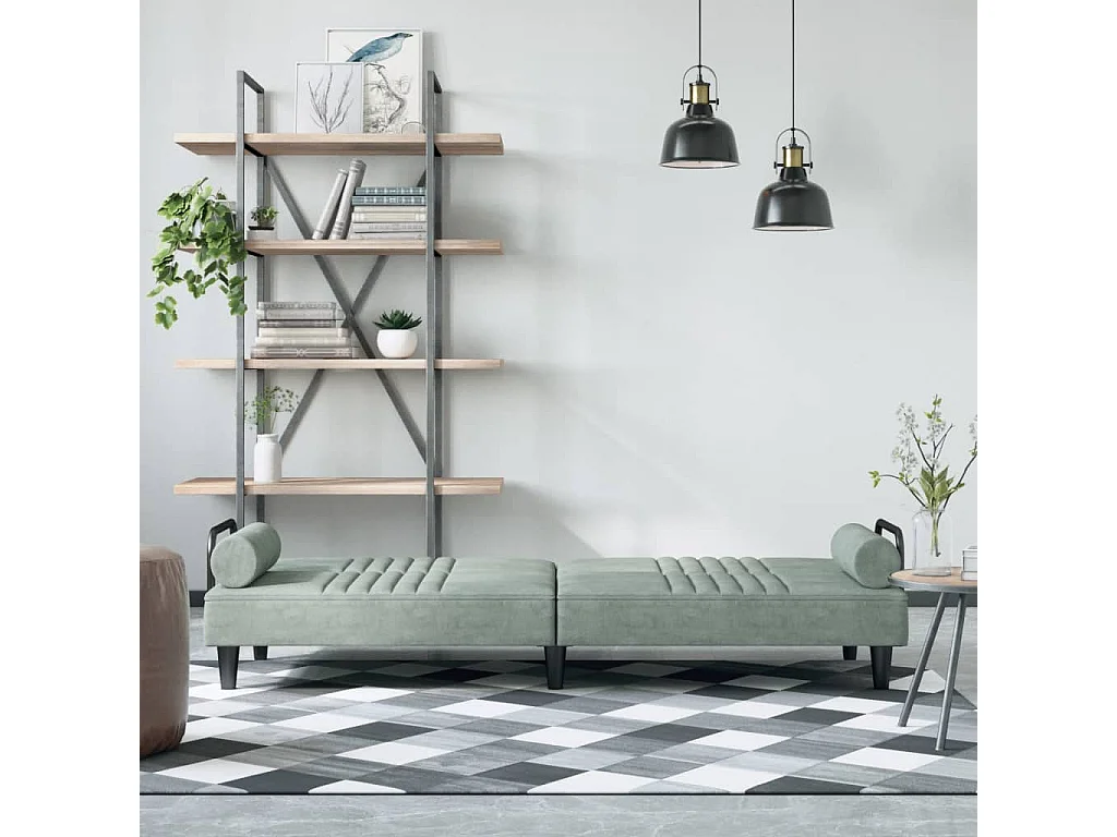 Sofá cama con reposabrazos terciopelo gris claro