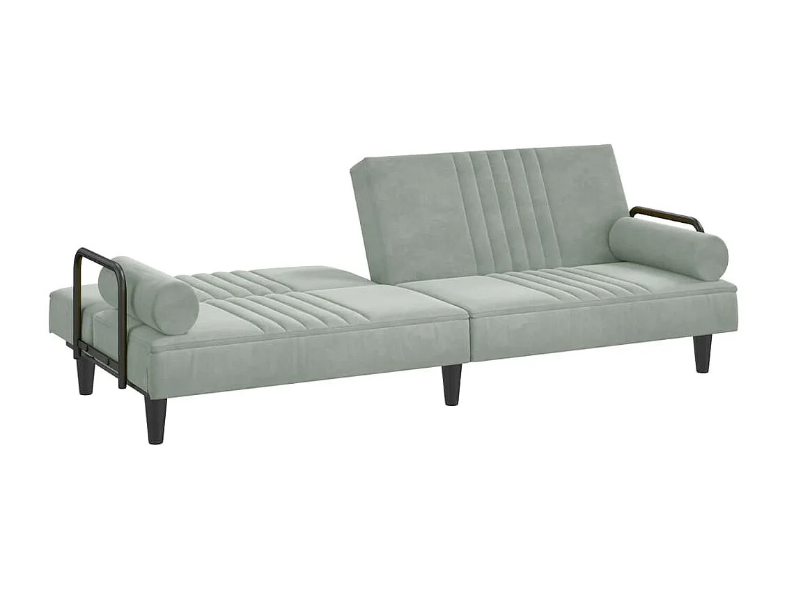 Sofá cama con reposabrazos terciopelo gris claro