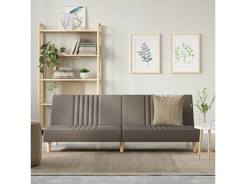 Sofá-cama tecido cinzento-acastanhado