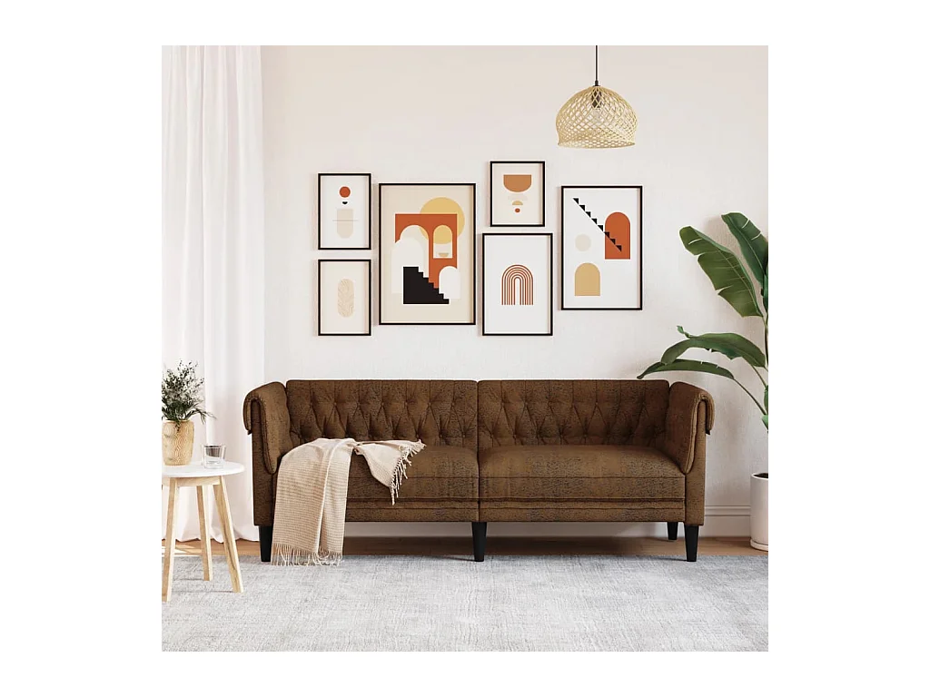 Canapé Chesterfield 3 places marron tissu