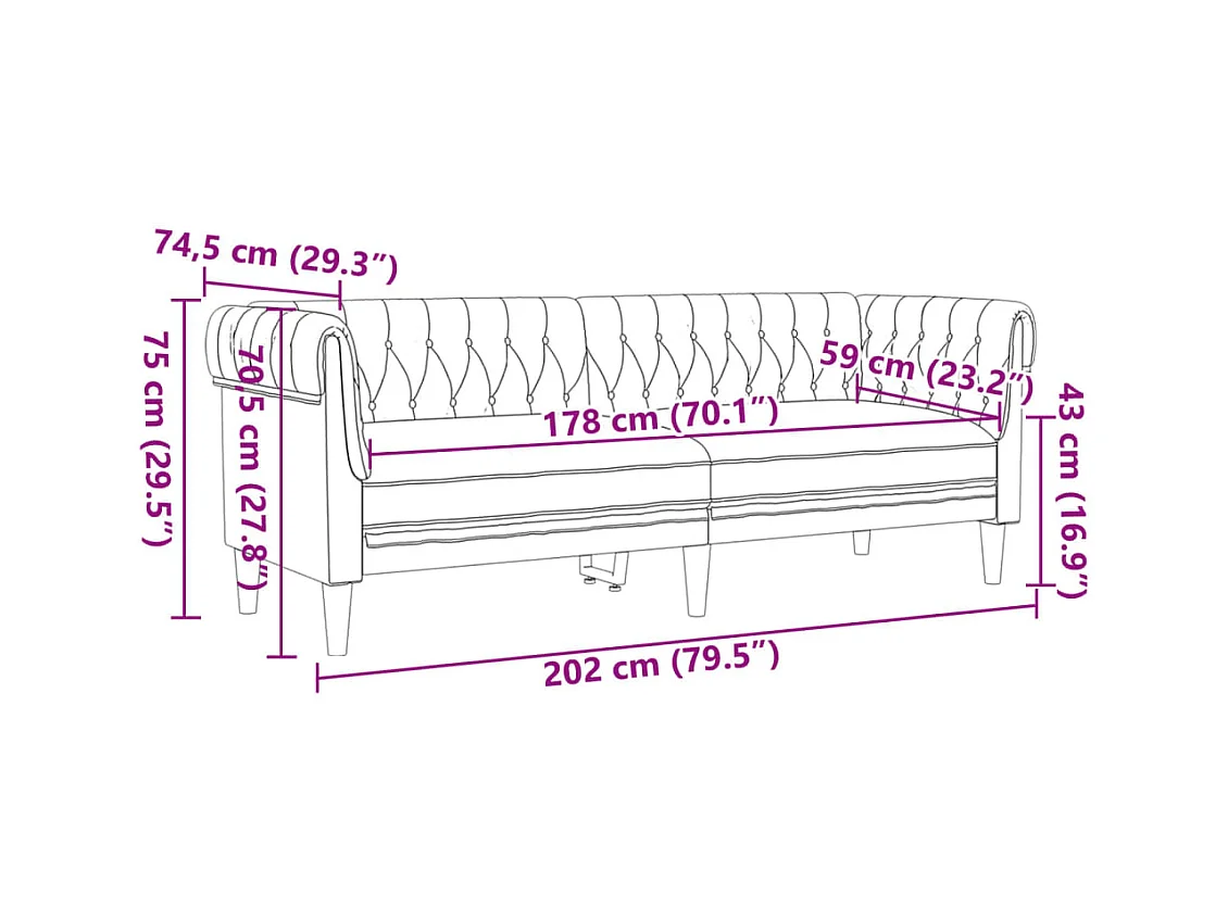 Canapé Chesterfield 3 places marron tissu