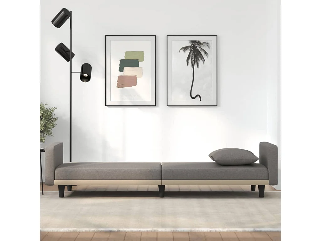 Sofá cama con cojines tela gris taupe