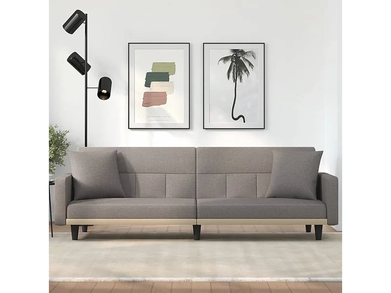 Sofá cama con cojines tela gris taupe