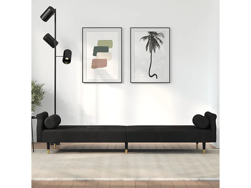 Sofá cama con cojines terciopelo negro
