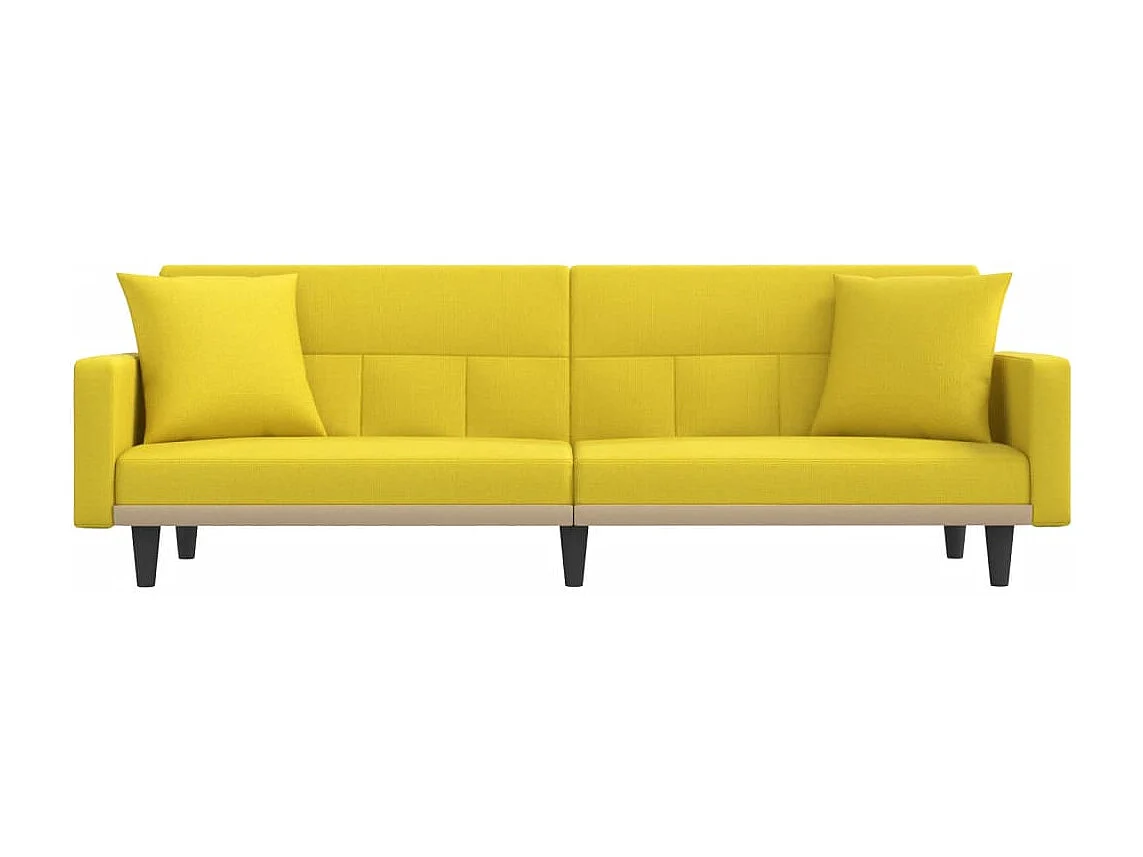 Canapé-lit avec coussins jaune clair tissu