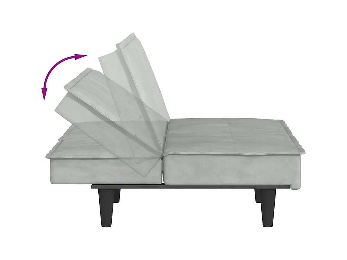 Canapé-lit avec porte-gobelets gris clair velours