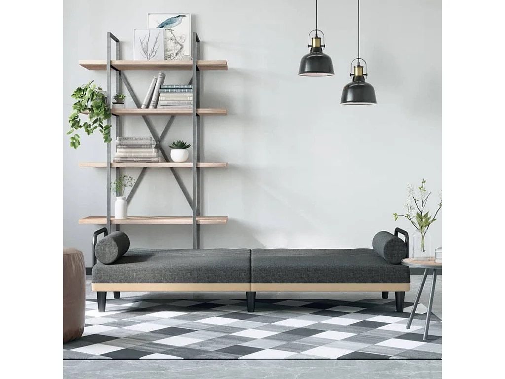 Canapé-lit avec accoudoirs gris foncé tissu