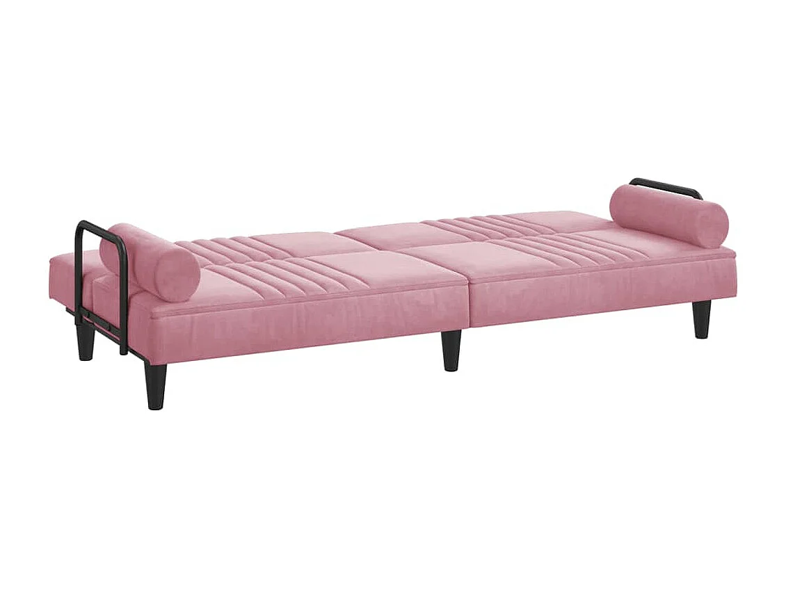 Sofá-cama com apoio de braços veludo rosa