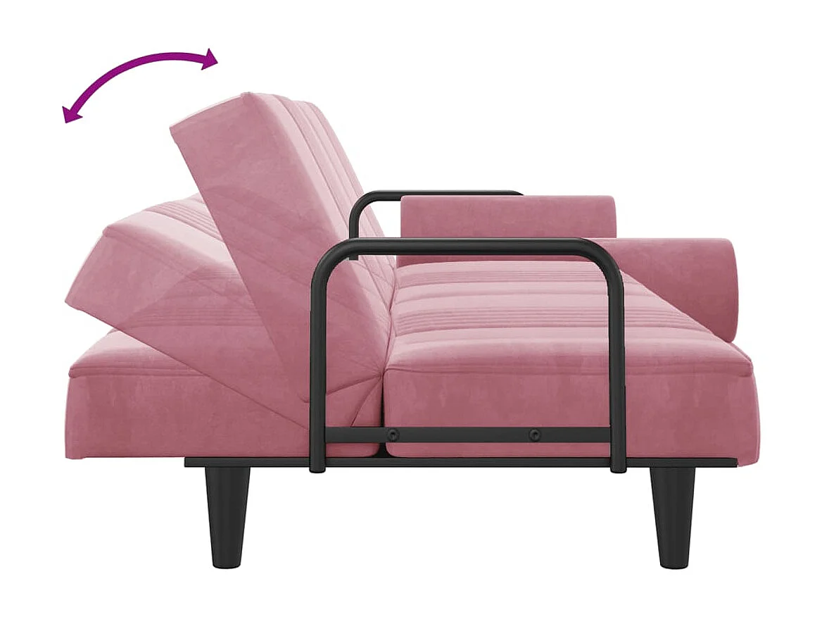 Sofá-cama com apoio de braços veludo rosa