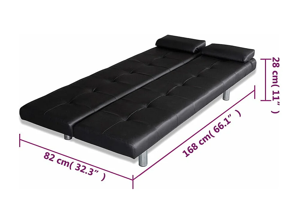 Canapé-lit réglable avec deux oreillers Similicuir Noir