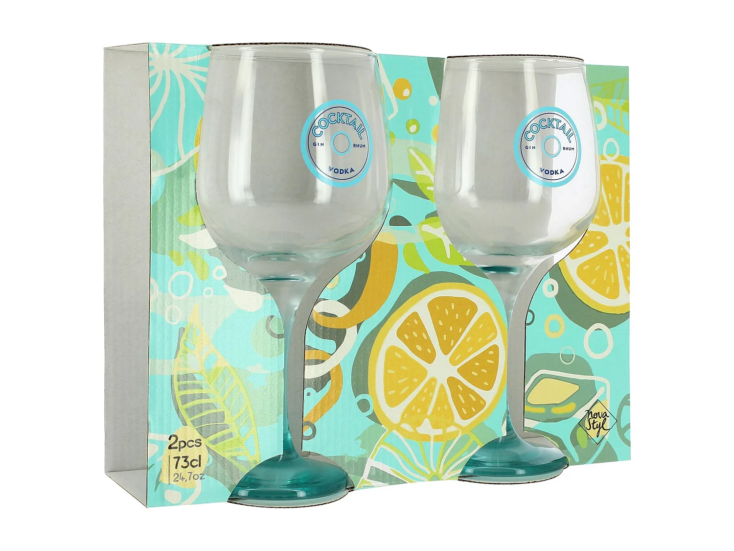 Novastyl - Lot De 2 Verres à Pied Cocktail 73cl En Verre Transparent Pied Bleu