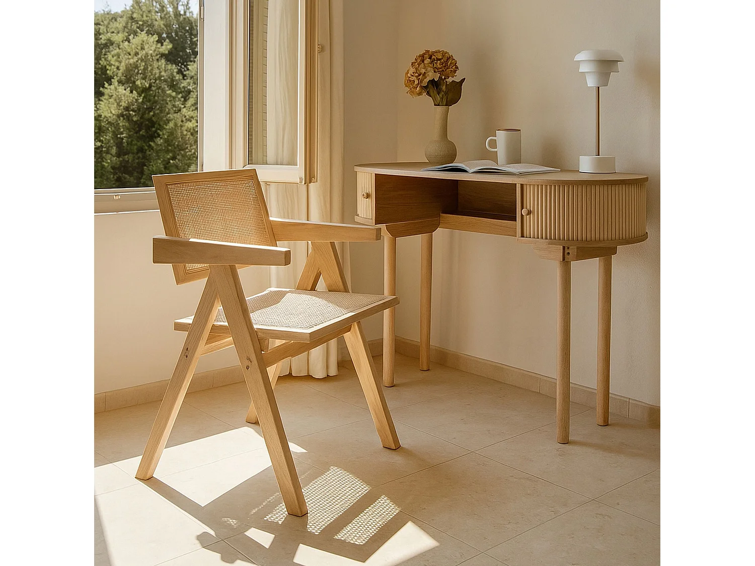 Now's Home - Bureau En Bois De Pin Naturel Avec Deux Portes 120x50x80cm Hector