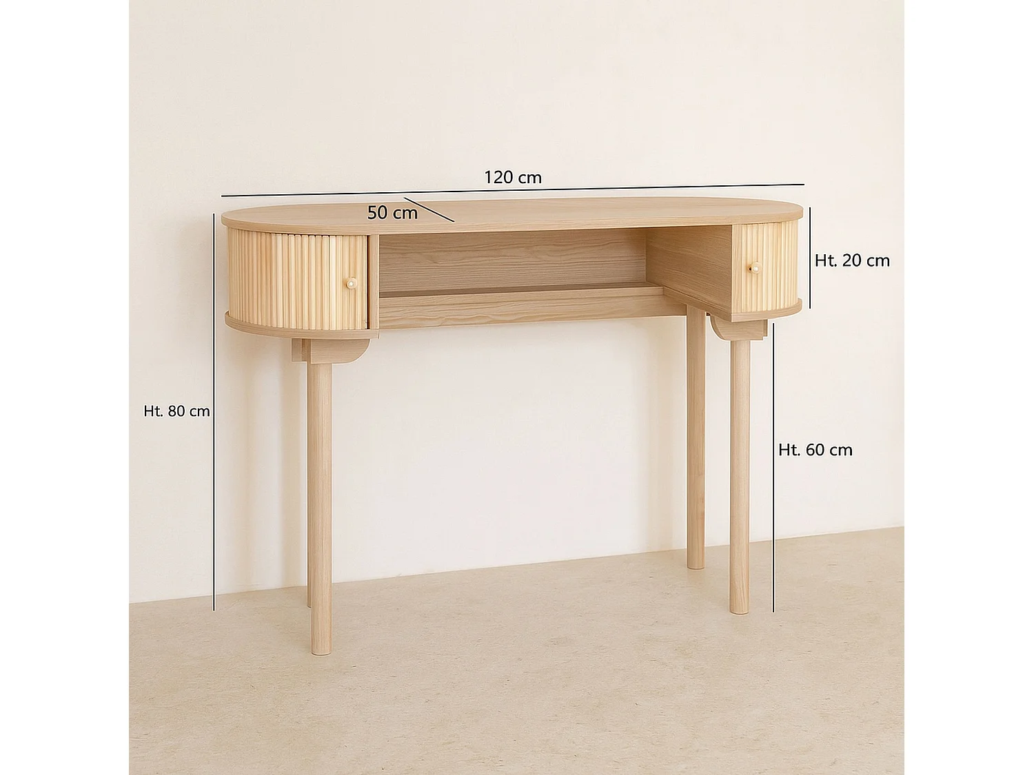 Now's Home - Bureau En Bois De Pin Naturel Avec Deux Portes 120x50x80cm Hector