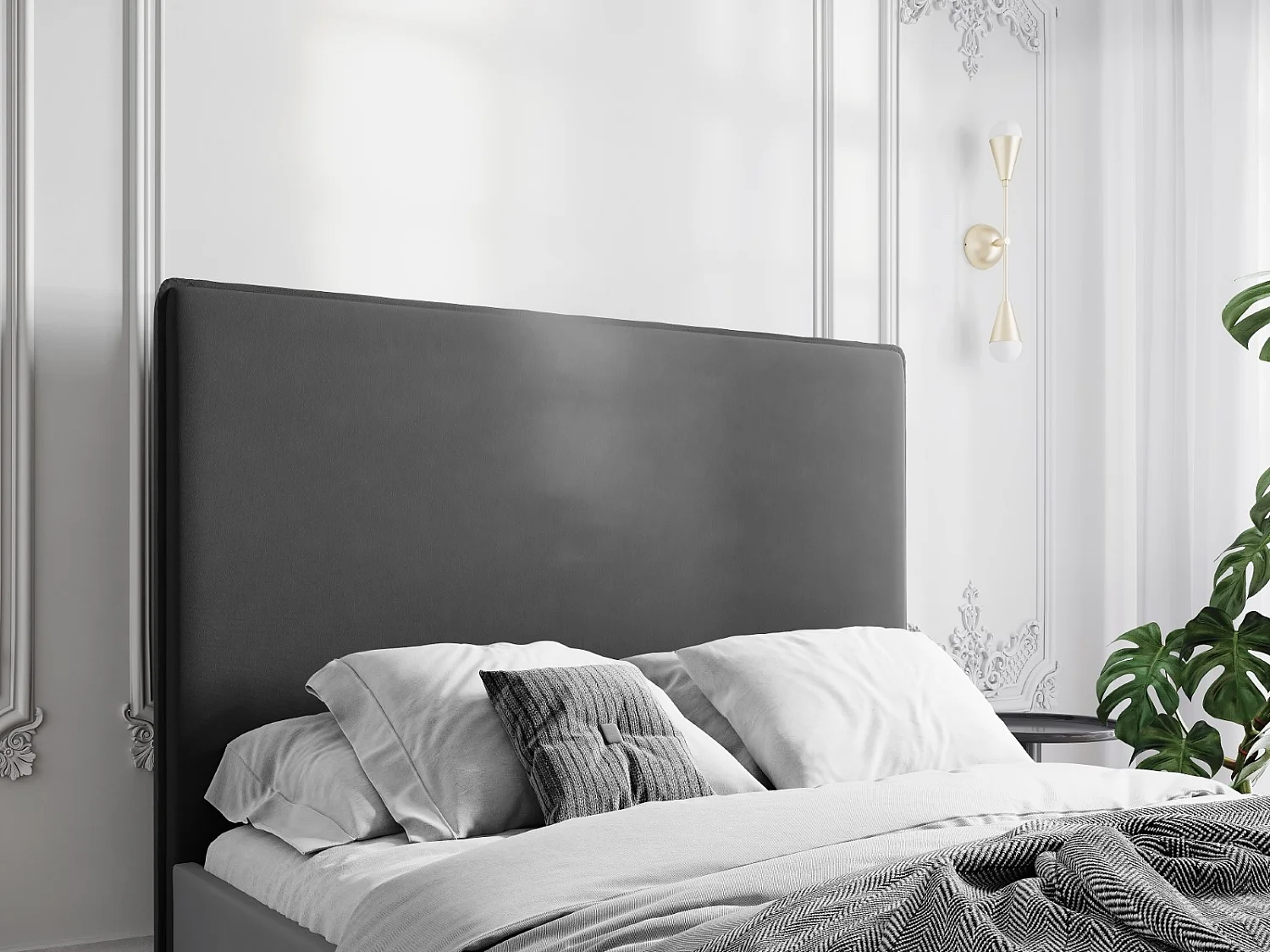 CXL by Christian Lacroix - Cabecero "Provence" 200x120cm de terciopelo gris oscuro - 200x8x120cm