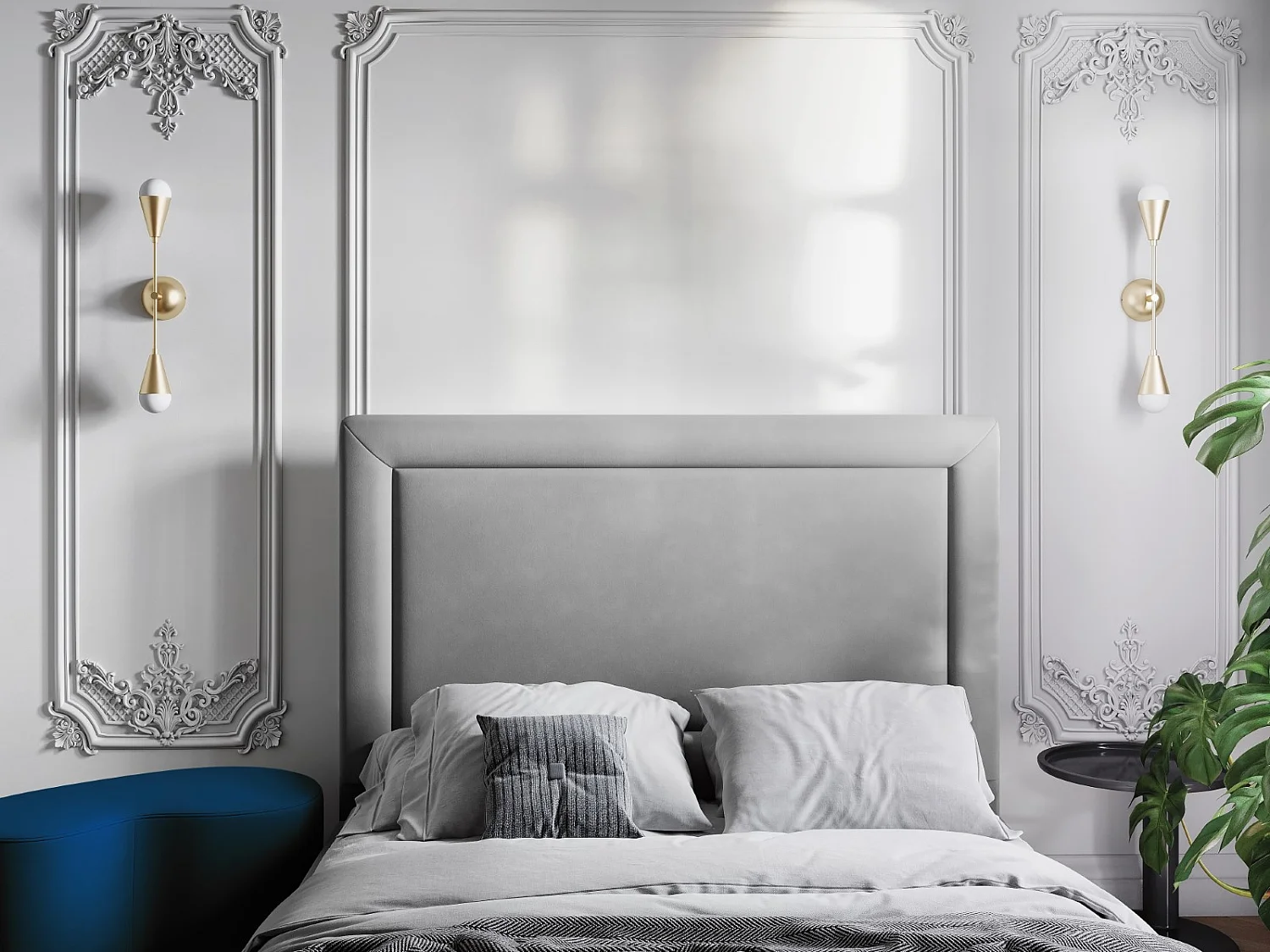 CXL by Christian Lacroix - Tête de lit "Marie" 200x120cm en velours gris clair - 200x8x120cm