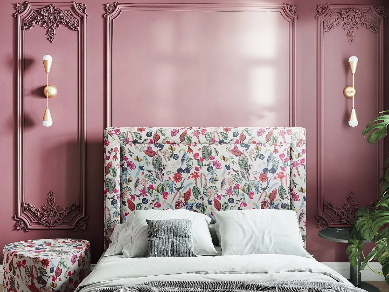 CXL by Christian Lacroix - Tête de lit "Marie" 200x120cm en velours motif tropical - 200x8x120cm