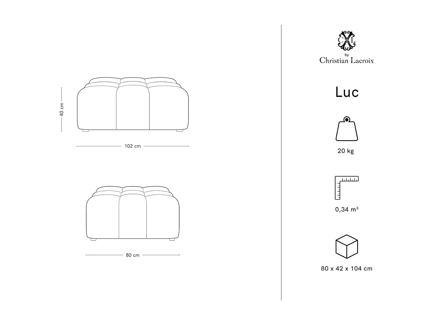 CXL by Christian Lacroix - Pufe "Luc" em veludo azul claro - 80x102x40cm