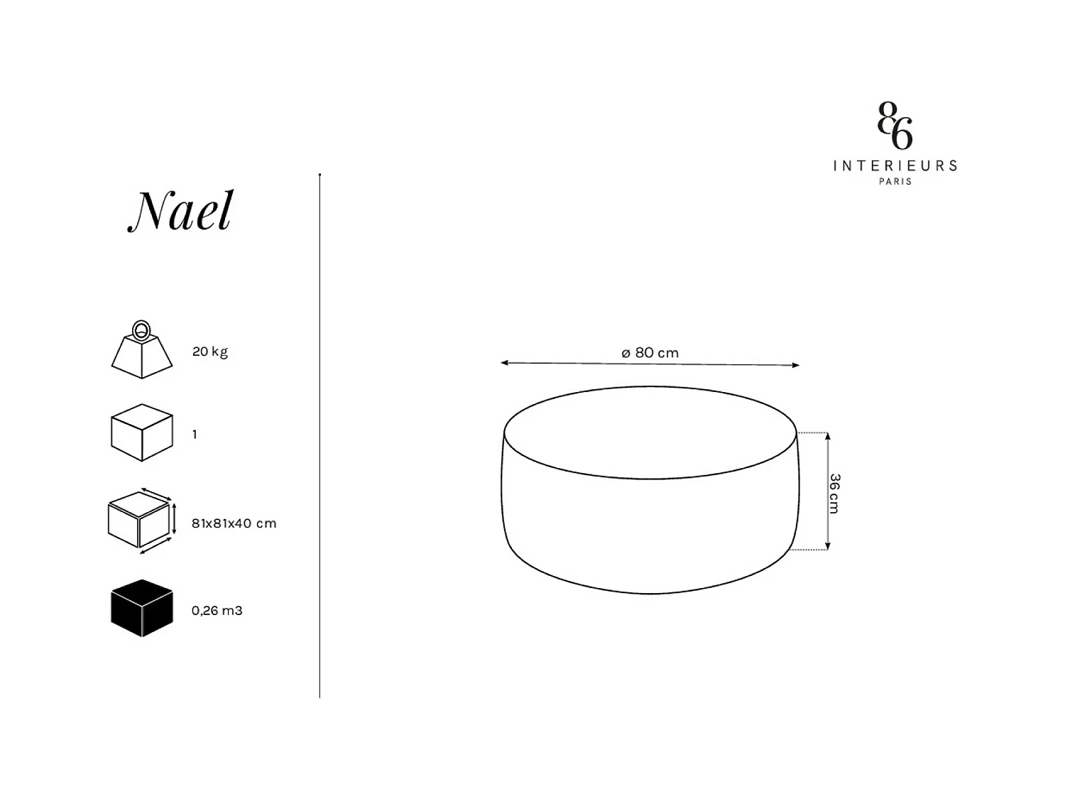 CXL by Christian Lacroix - Draaibare poef "Adam" Flueel, Grijs - 80x80x36cm