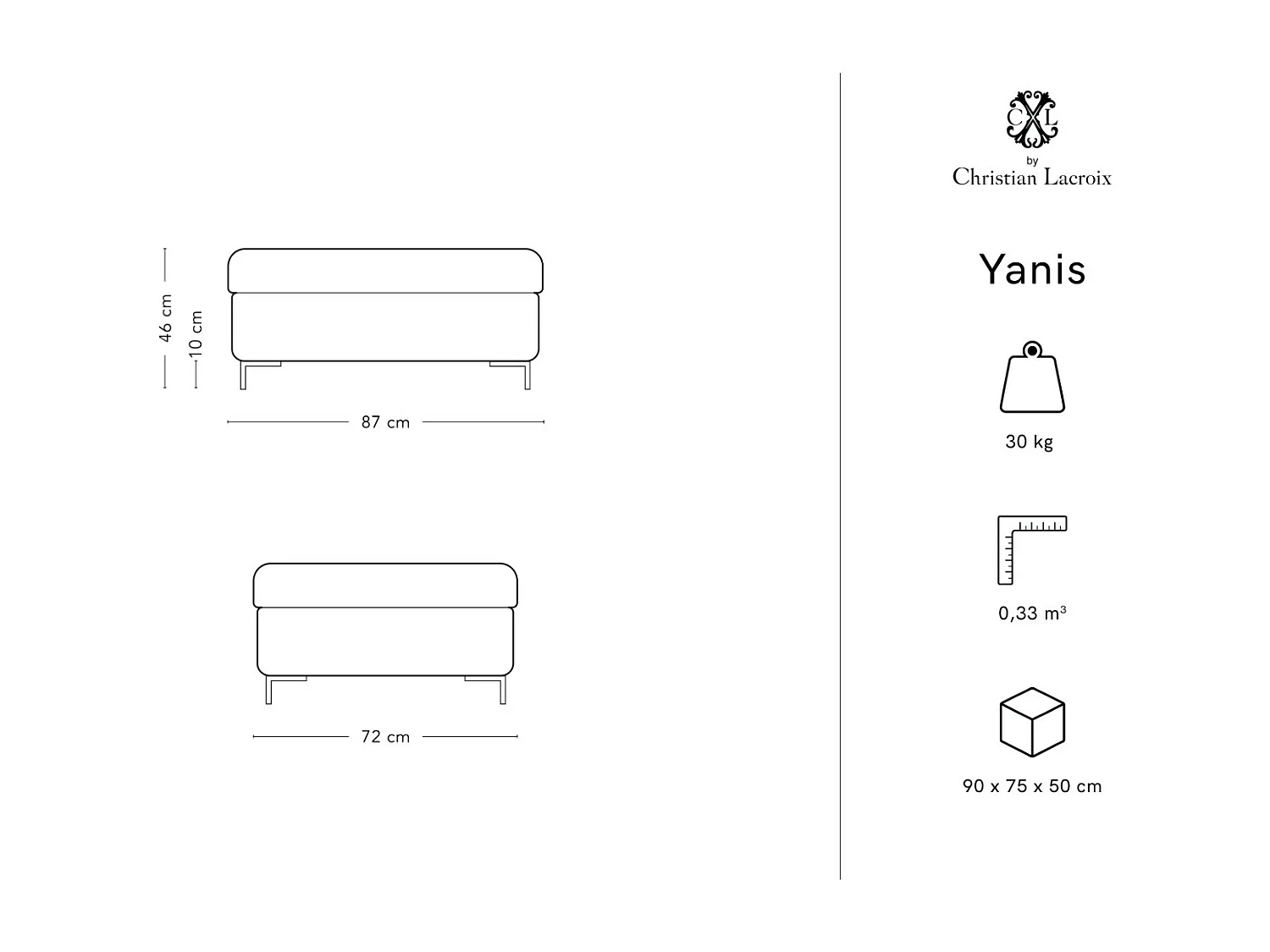 CXL by Christian Lacroix - Pouf con contenitore "Yanis" in tessuto strutturato grigio chiaro - 87x72x46cm