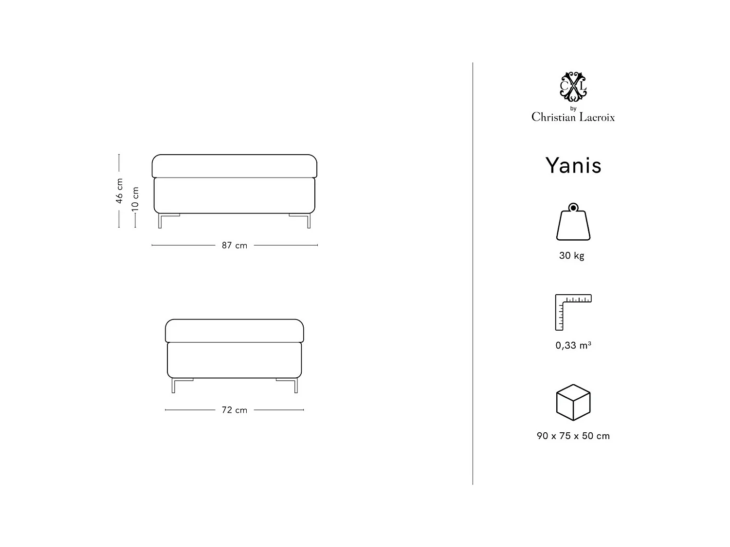 CXL by Christian Lacroix - Puf con baúl "Yanis" de tejido estructural beige - 87x72x46cm