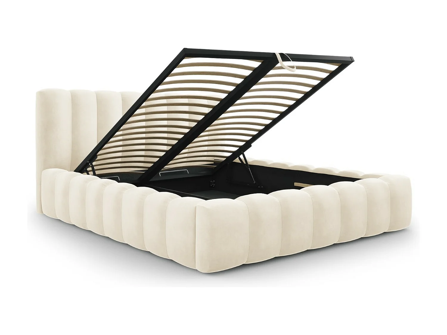 CXL by Christian Lacroix - Letto a cassettone con testiera "Ludivine" 180x200cm in velluto beige chiaro - 230x205x94cm