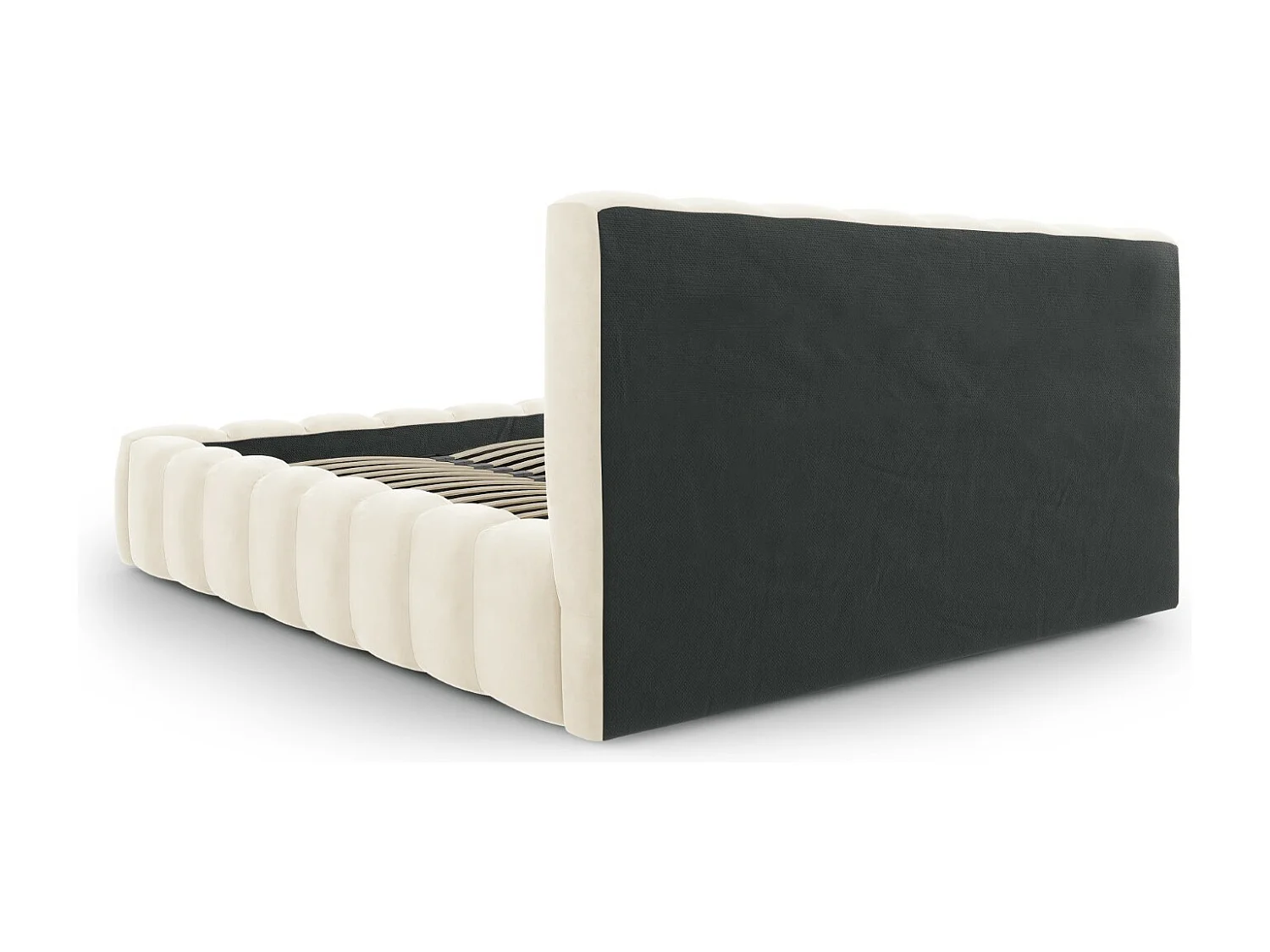 CXL by Christian Lacroix - Letto a cassettone con testiera "Ludivine" 180x200cm in velluto beige chiaro - 230x205x94cm