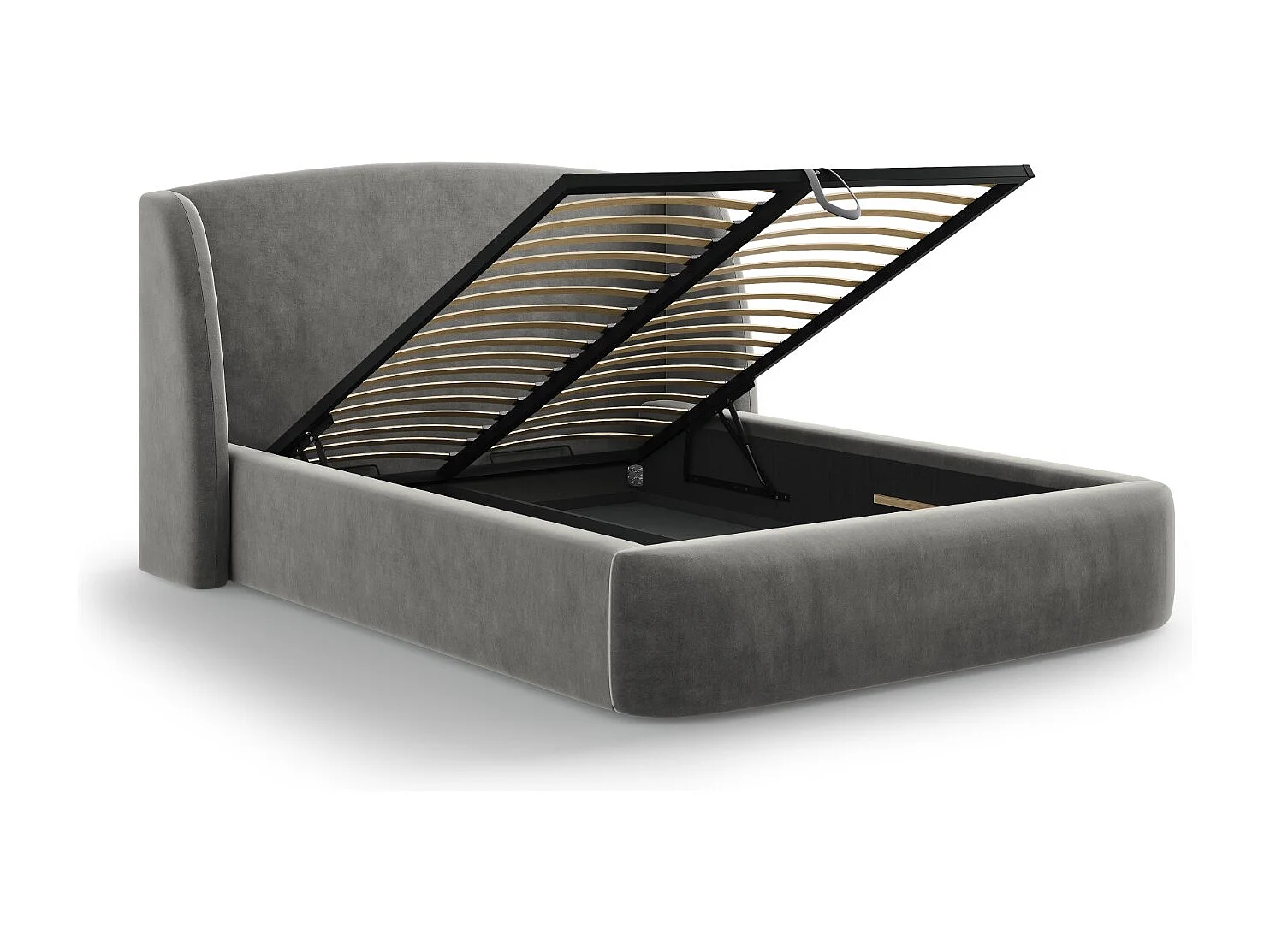 CXL by Christian Lacroix - Opbergbed met hoofdeinde "Aude" 180x200cm, Flueel, Lichtgrijs - 216x202x103cm