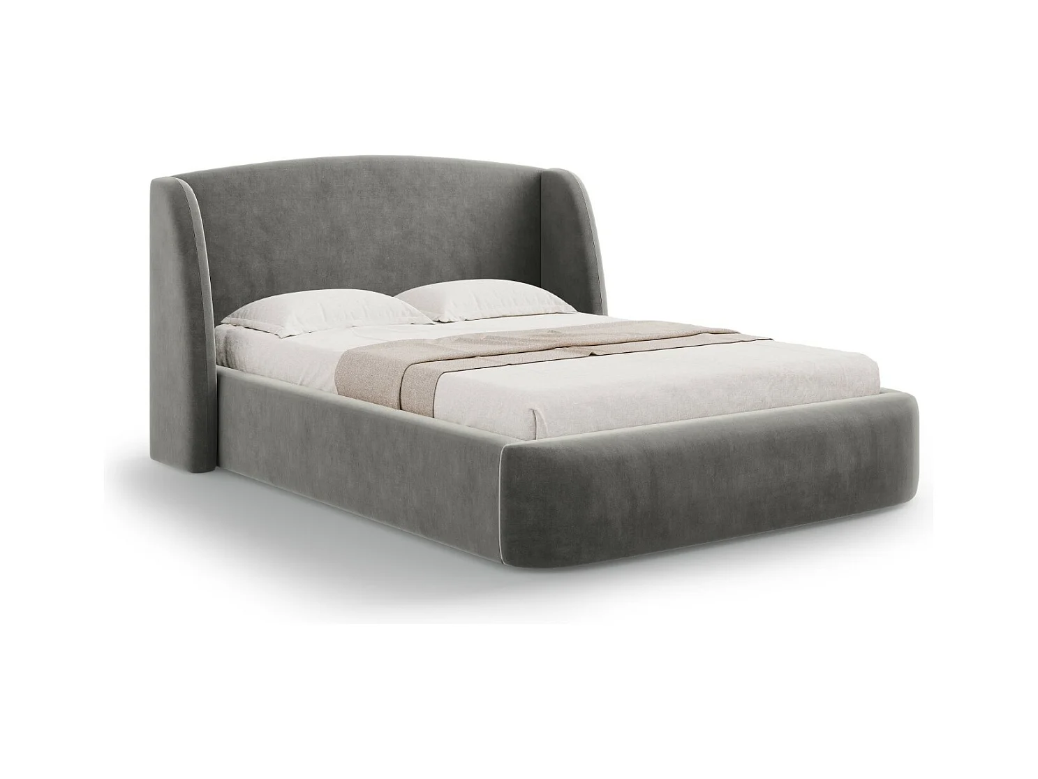 CXL by Christian Lacroix - Opbergbed met hoofdeinde "Aude" 180x200cm, Flueel, Lichtgrijs - 216x202x103cm