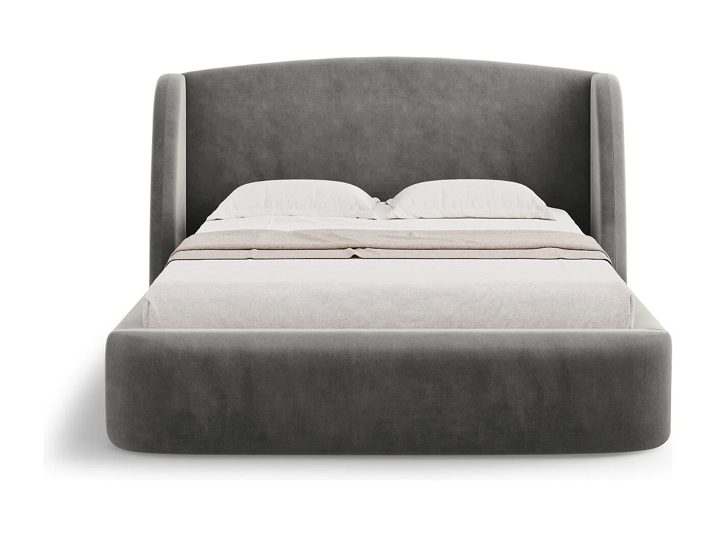 CXL by Christian Lacroix - Cama con cabecero y baúl "Aude" 180x200cm de terciopelo gris claro - 216x202x103cm