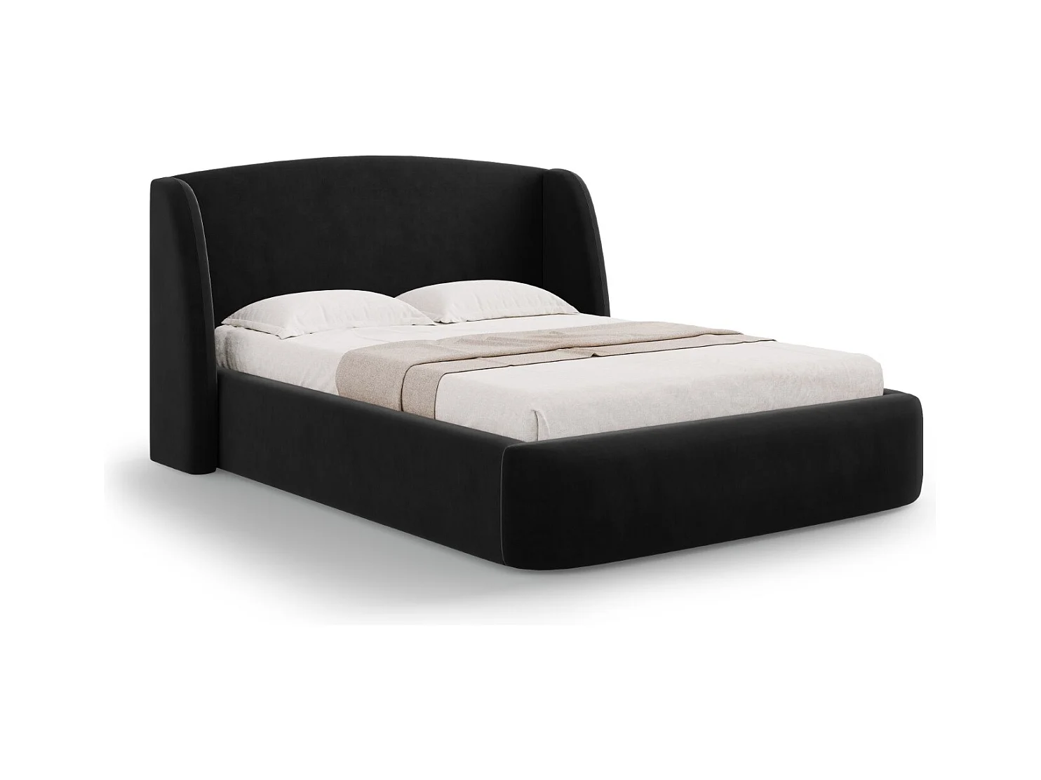 CXL by Christian Lacroix - Opbergbed met hoofdeinde "Aude" 160x200cm, Flueel, Zwart - 216x182x103cm