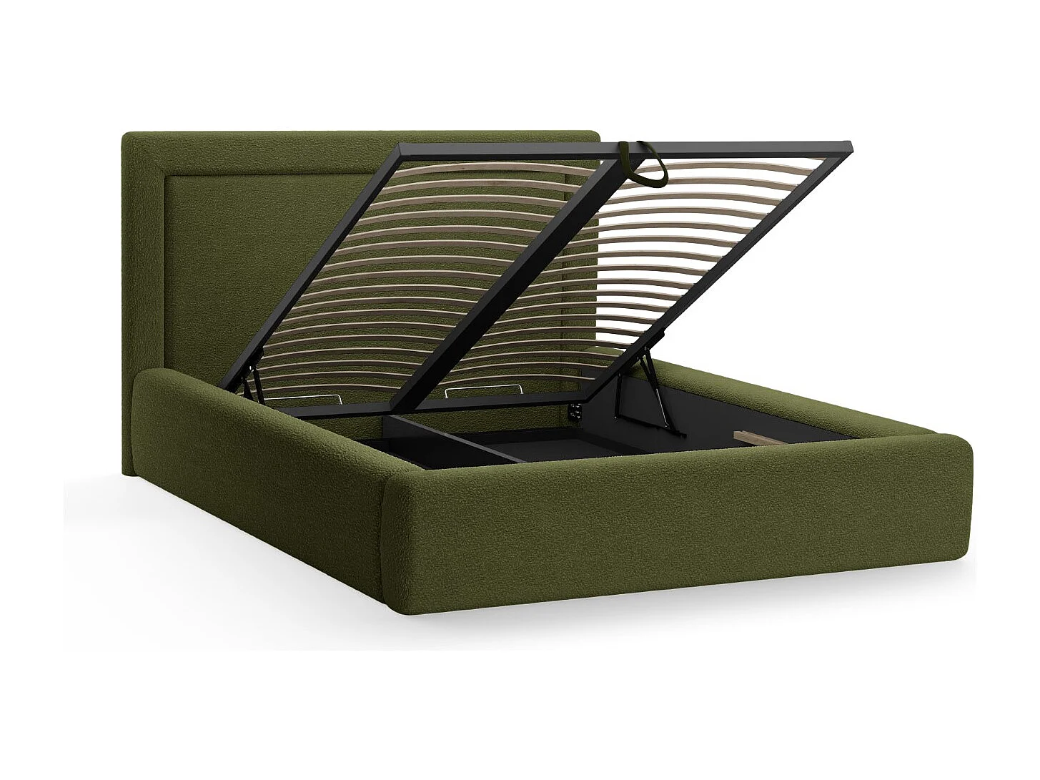 CXL by Christian Lacroix - Letto a cassettone con testiera "Valerie" 180x200cm in bouclé verde oliva scuro - 230x205x120cm