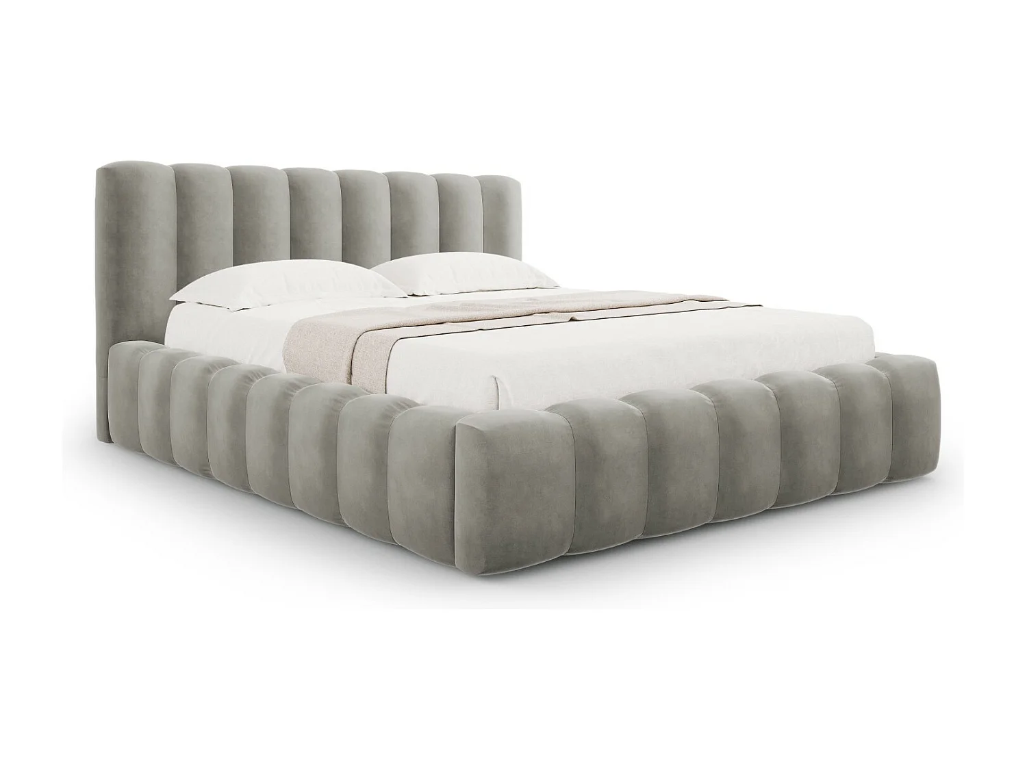 CXL by Christian Lacroix - Cama con cabecero y baúl "Ludivine" 180x200cm de terciopelo gris claro - 230x205x94cm