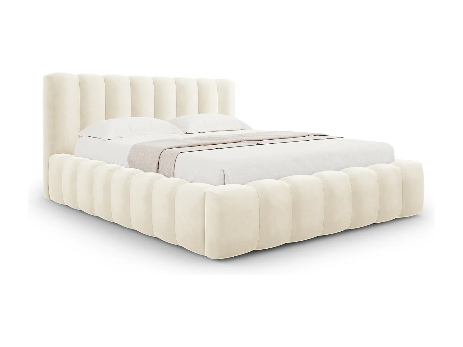 CXL by Christian Lacroix - Opbergbed met hoofdeinde "Ludivine" 160x200cm, Flueel, Lichtbeige - 230x185x94cm