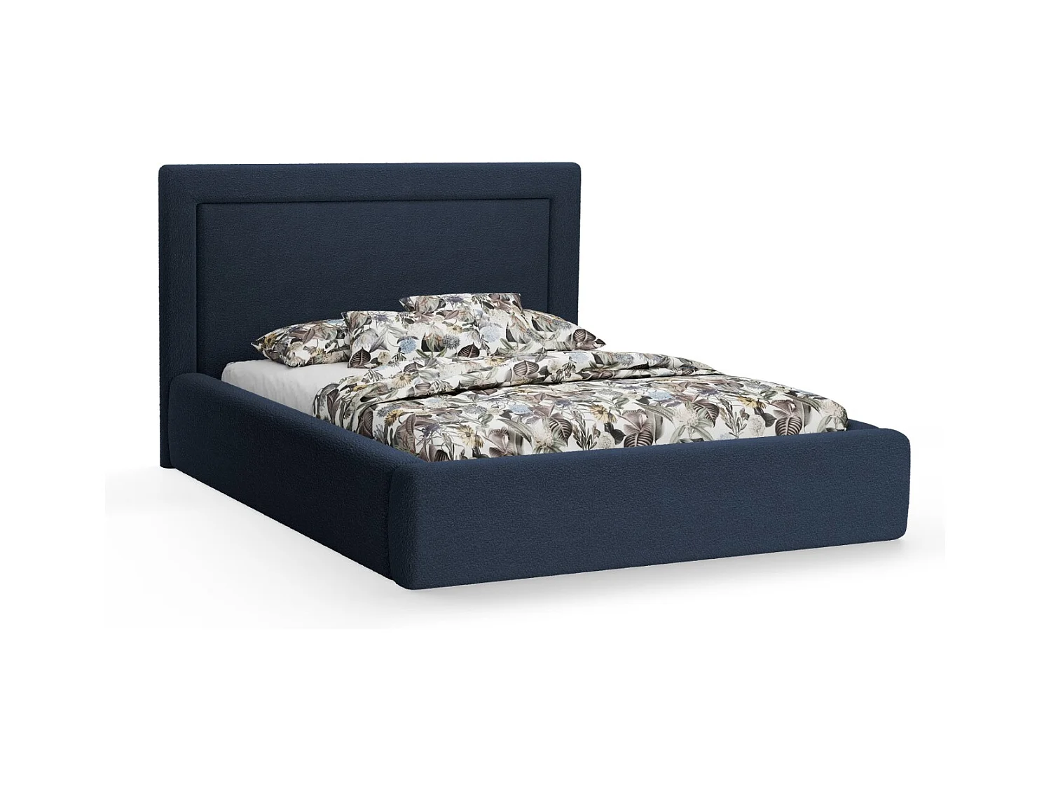 CXL by Christian Lacroix - Cama con cabecero y baúl "Valerie" 160x200cm de tejido bouclé azul oscuro - 230x185x120cm