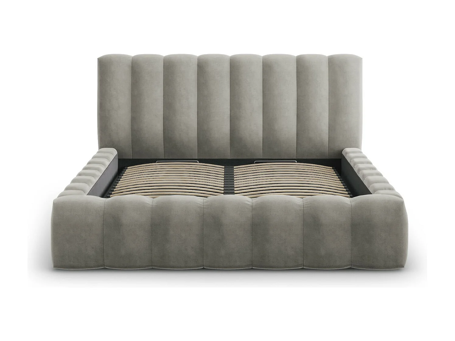 CXL by Christian Lacroix - Opbergbed met hoofdeinde "Ludivine" 160x200cm, Flueel, Lichtgrijs - 230x185x94cm