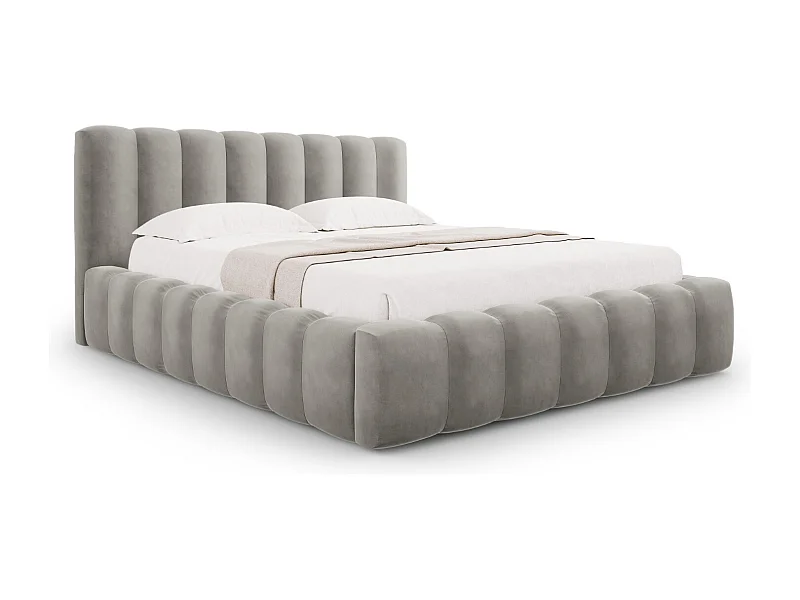 CXL by Christian Lacroix - Lit coffre avec tête de lit "Ludivine" 160x200cm en velours gris clair - 230x185x94cm