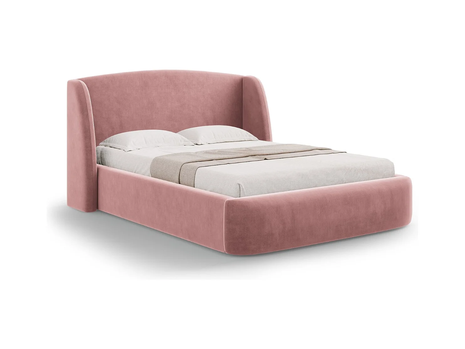 CXL by Christian Lacroix - Opbergbed met hoofdeinde "Aude" 160x200cm, Flueel, Roze - 216x182x103cm