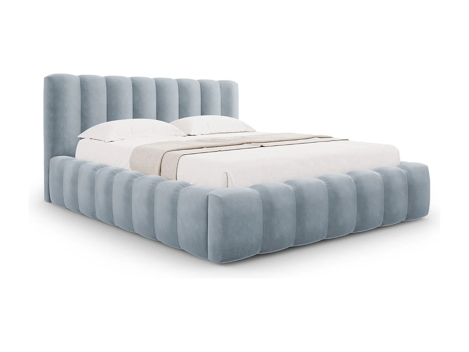 CXL by Christian Lacroix - Opbergbed met hoofdeinde "Ludivine" 200x200cm, Flueel, Lichtblauw - 230x225x94cm