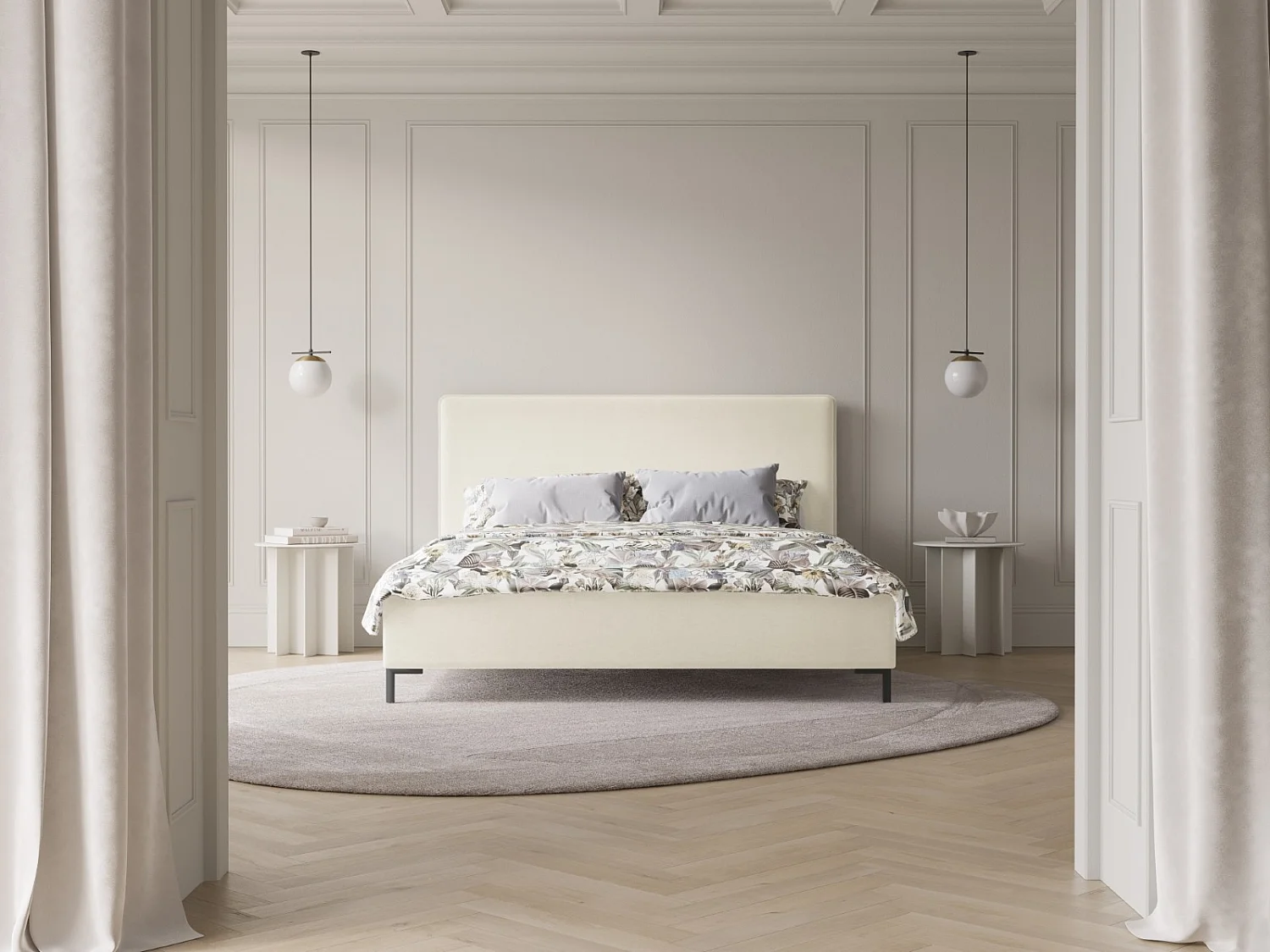 CXL by Christian Lacroix - Opbergbed met hoofdeinde "Polly" 180x200cm, Chenille, Ivoor - 220x190x120cm