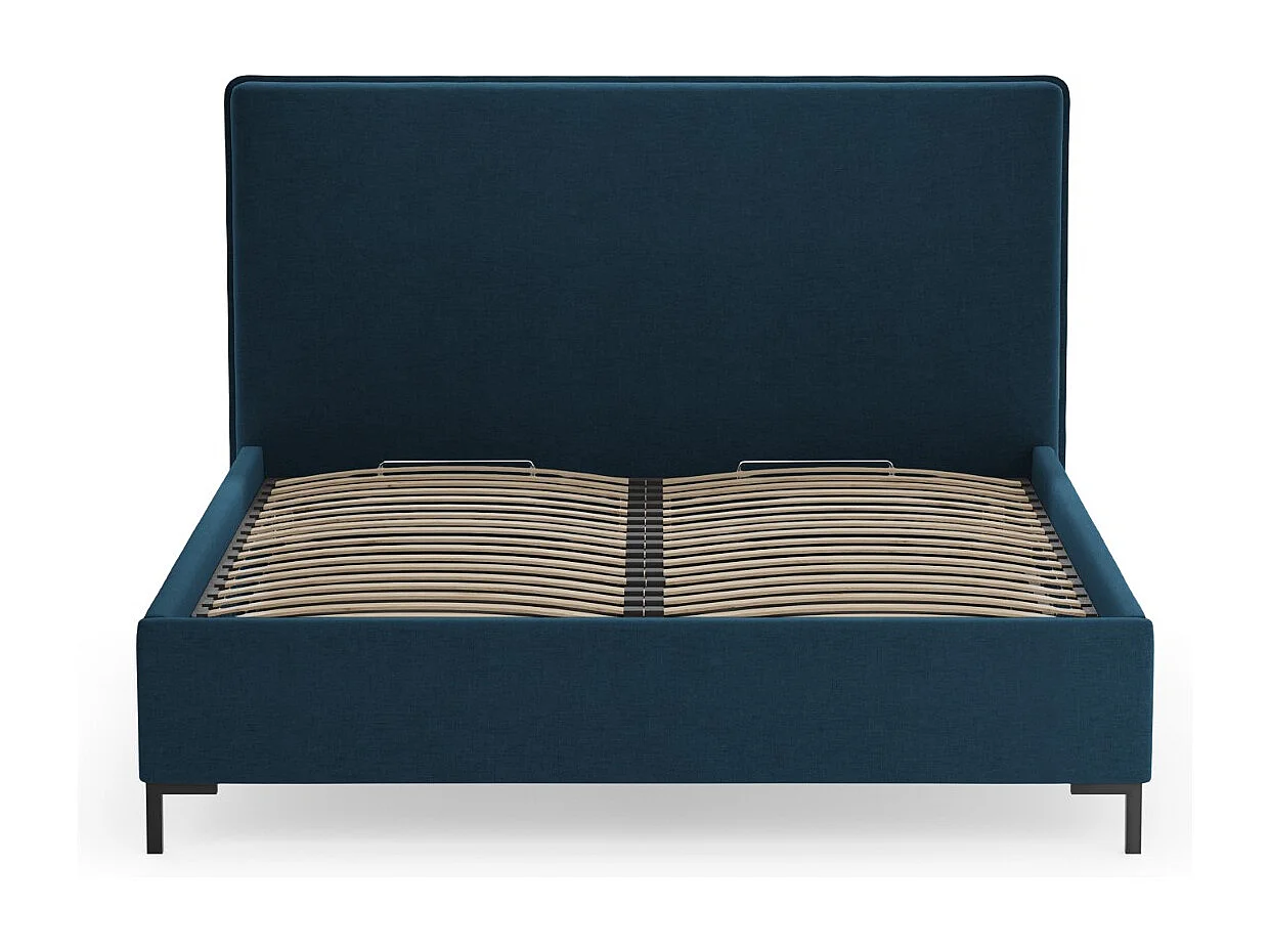 CXL by Christian Lacroix - Lit coffre avec tête de lit "Polly" 160x200cm en chenille bleu marine - 220x170x120cm