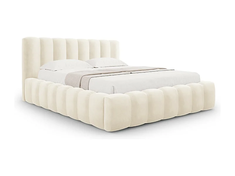 CXL by Christian Lacroix - Bett mit Bettkasten und Kopfteil "Ludivine" 200x200cm aus Samt leichtes beige - 230x225x94cm